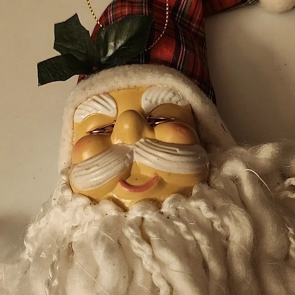 Festive Santa Claus Ornament with  Plaid Hat